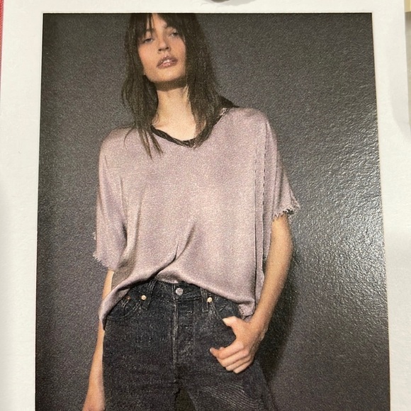 NWT Nation LTD Satin Emory Twisted Marsala Red Velvet Trim Oversized Top - Picture 3 of 11